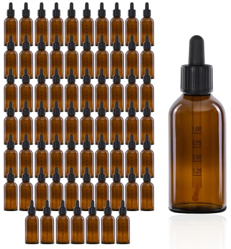 Oputec 68 x 100 ml Braunglas Pipettenflaschen mit Glaspipette & Skala – Großpackung Apothekerflaschen für Flüssigkeiten, Aromen & Essenzen – Tropfflaschen Set inkl. Pipettenmontur