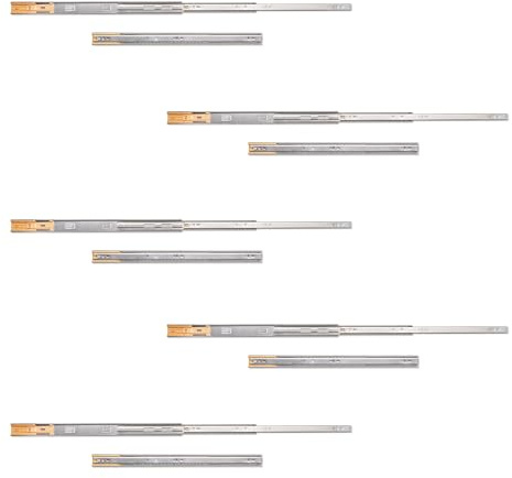 Emuca - Guías laterales para cajones con rodamiento de bolas 45 mm x 600 mm, pack de 5 juegos de guías de extracción total con cierre suave
