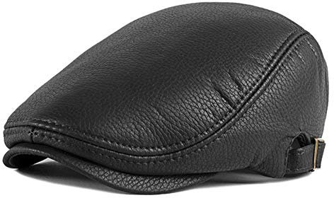 MHGLOVES Leder Schiebermütze Duckbill Schlägermütze Flat Cap,Golfer Hunter Cap Schiebermütze Chauffeurmütze Schirmmütze Schildmmütze Golfermütze Kappe Hut,2 Stück (55-60CM),Schwarz