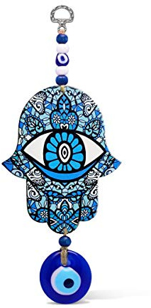 MYSTIC JEWELS - Hamsa de la Mano de Fatima en Madera con Ojo turco para Buene Suerte y Energia en Casa (Color 4)