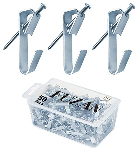 FUZANWJ - Ganchos para cuadros (50 unidades, 50 libras), ganchos resistentes para cuadros con clavos, kit profesional para colgar cuadros en madera/paneles de yeso para lienzo, fotos de oficina,