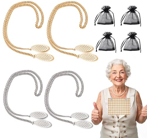 SwirlColor Serviettenhalter Serviettenclips Metall Silber Gold Serviettenkette mit Clip für Damen Herren Senioren 4 Stück (48cm)