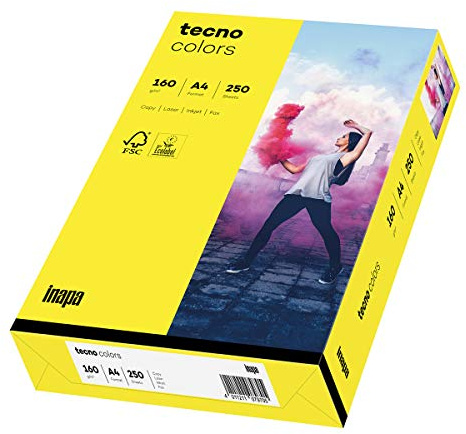 inapa farbiges Druckerpapier, buntes Papier tecno Colors: 160 g/m², A4, 250 Blatt, gelb