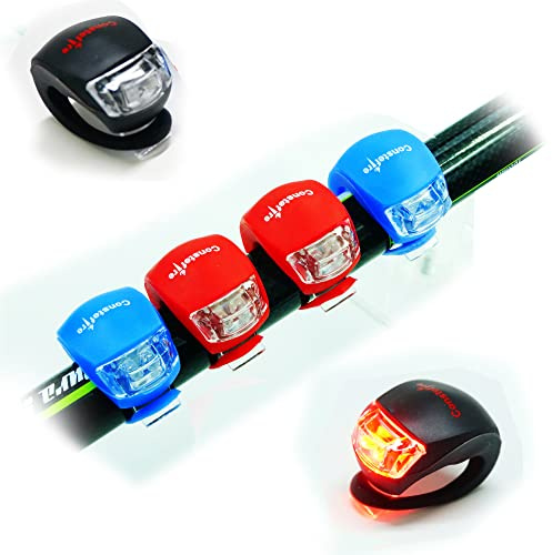 Éclairage arrière de vélo Phare LED pour Vélo Lumiere | Lumière Vélo Avant et Arrière | 4PCS éclairage Phare et Feu Arrière Puissant pour VTT VTC Cyclisme.. (4pcs (Rouge/Noir/Blanc/Bleu))