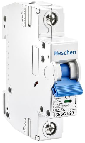 Heschen Disjoncteur miniature HSB6C, courant 20 A, 1 pôle, type B, capacité de coupure 6 kA, montage sur rail DIN