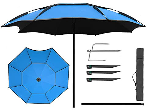 NWB Sombrilla Playa Antiviento, Sombrilla de Playa con Ancla de Arena y Mecanismo de Transporte de 360° inclinación para Patio, Piscina, Playa al Aire Libre