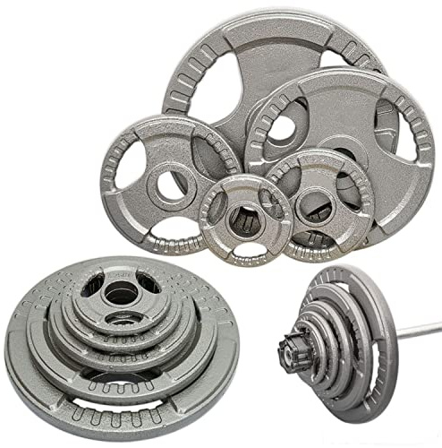 Max Strength Tri-Grip-Eisenguss Hantelscheiben-Set, 5 cm, olympisches Hantelscheiben-Set, 7,5 kg, 10 kg, 15 kg, freies Heben, Langhanteln, Hanteln – ideal für Heim-Fitnessstudio und Training