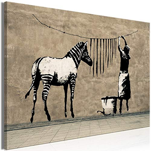 decomonkey Akustikbild Banksy Graffiti 90x60 cm 1 Teilig Leinwand Modern Bilder Wandbilder XXL Schallschlucker Schallschutz Akustikdämmung Wandbild Deko Leise Street Art Mural Zebra