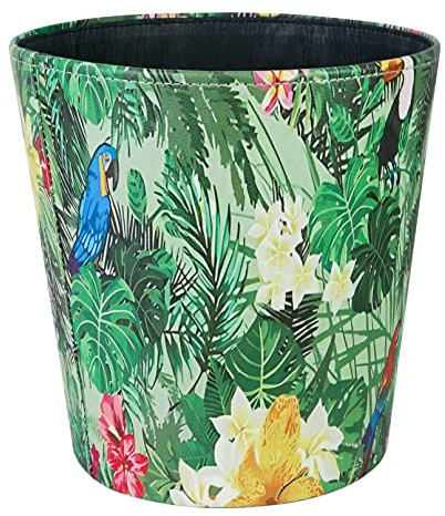 DreamsEden Poubelle vintage en cuir – Corbeille à papier rétro pour salle de bain, chambre à coucher, bureau (plantes tropicales)