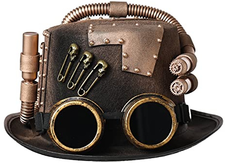 Damen Steampunk Zylinder Hut mit Brille für Herren Halloween Cosplay Kostüme Gold Hüte für Party (61cm/24.02 Inches, Gold)