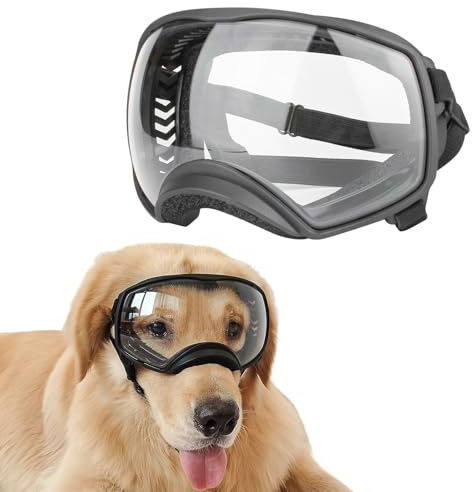 NAMSAN Clear Dog Goggles for Large Dogs, Dog Sunglasses Large Breed, Driving Dog Eye Protection Glasses, Windproof Dustproof, Adjustable, Transparent