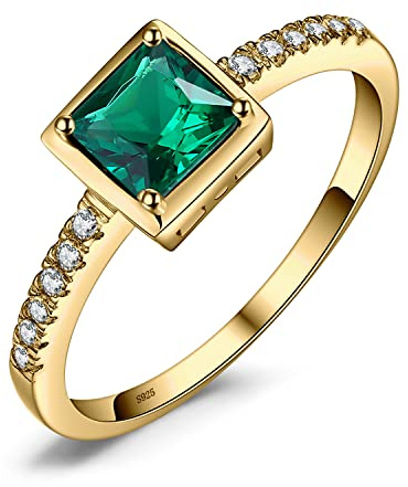 JewelryPalace Fyrkantig Ring Med Simulerad Grön Smaragd Förlovningsring Dam, Grönt Smyckeset, Ring Silver 925 Damring Med Sten, Damring Solitaire Silverring 925 Ringar Kvinnor Zirkonia Guldpläterad 54