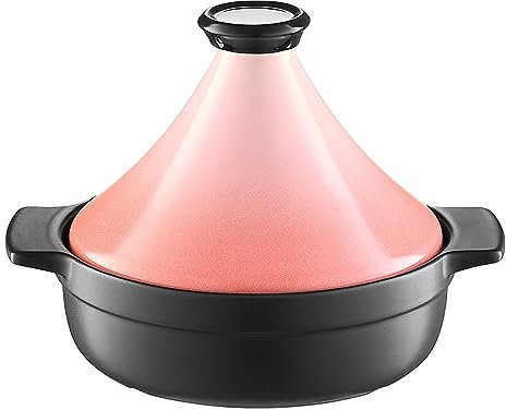 WYBZDA Tajine Induction Marocaine for Cuisson Antiadhésif émaillé Plat Tajine Cocotte avec Un Couvercle Et 2 Poignées Pot De Soupe Casseroles(Pink)