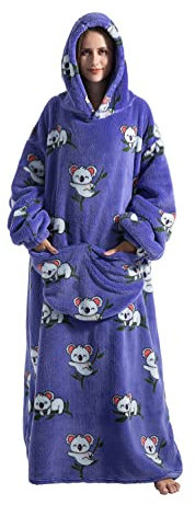 Felpa con cappuccio extra lunga, oversize per donne e uomini, coperta gigante super calda e accogliente con cappuccio, spessa coperta in flanella con maniche e tasca gigante, Koala., Taglia unica