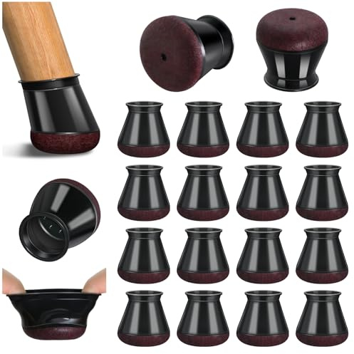 Chair Leg Floor Protectors, 16 Pcs Silicone Black Chair Leg Covers Caps for Hardwood Floors with Wrapped Felt, Furniture Feet Protectors Pads (Fit:20.1-30mm)