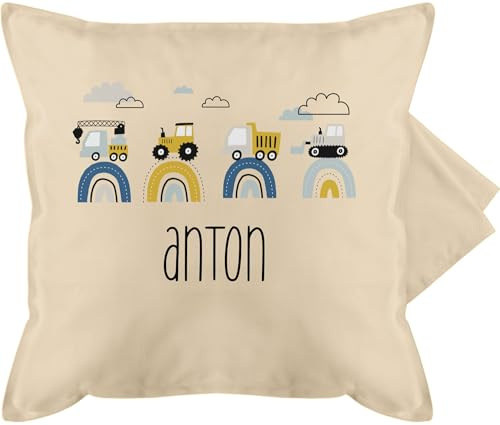 Kissenbezug - Baustelle I Traktor I Bagger I Kran I Kipper I LKW I Planierraupe - 50 x 50 cm - Beige Natur - baustellen kissen tractor pillow trecker traktor, polster kinder traktorkissen bulldog