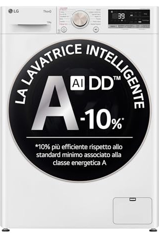 LG AI DD F4R7010TSWG Lavatrice 10 kg Classe A -10%, 1400 Giri, Carica Frontale con Oblò in Vetro Temperato, Funzione TurboWash 360, Vapore su 7 Programmi, Wi-Fi, Libera installazione, Serie R7, Bianca