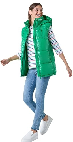 Roman Quilted Gilet with Hood for Women UK Ladies Sleeveless Coat Hooded Jacket Padded Bodywarmer Winter Lightweight Warm Autumn Funnel Neck Longline Soft Bubbly