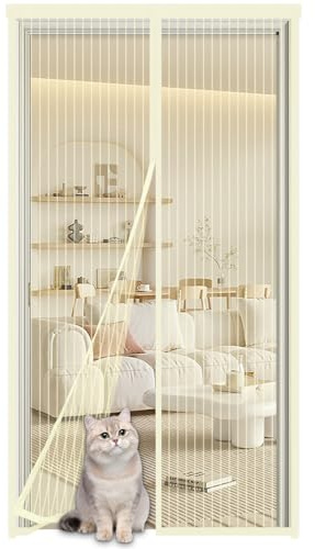Magnetic Fly Screen Door 75x190cm,Anti Mosquito Mesh Curtain with Powerful Magnets, Easy Installation,Insect Protection Door No Gap for Patio Balcony Sliding Door,Beige