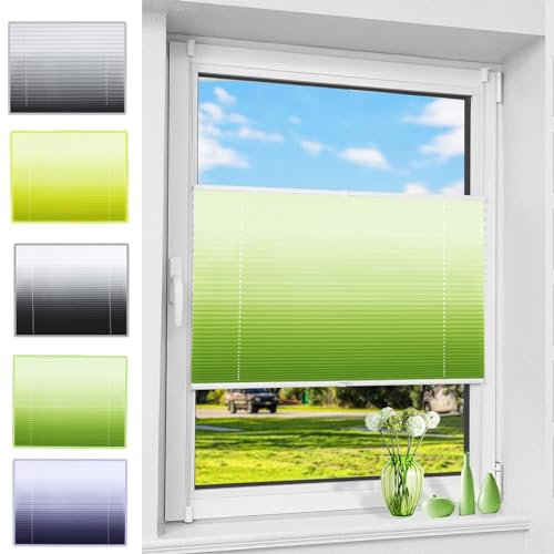 Plissee Klemmfix ohne Bohren 25 x 90 cm Blickdicht Sichtschutz Sonnenschutz Faltrollo Plisseerollo Jalousie innen mit Klemmträger für Fenster und Tür, Grün