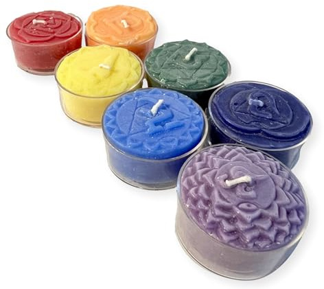 Chakra Lot de 7 bougies chauffe-plat | Chacune a une couleur différente et un parfum différent pour représenter 7 chakras | Cire de palme 100 % pure et naturelle et contient 3 % d'huiles essentielles