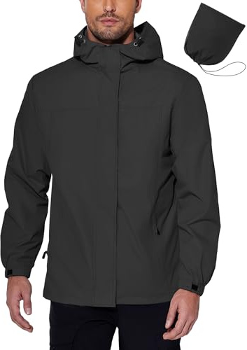 COOFANDY Men's Windbreaker Rain Jacket Waterproof Lightweight Hooded Rainwear For Golf, Hiking, Travel, Running Black 3XL