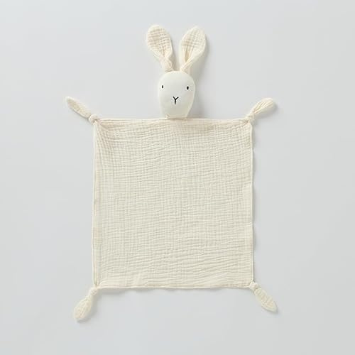 ORUZA Schmusetuch mit Hase-Köpfchen, Baumwolle Kuscheltuch für Baby, Doppellagiger Tüll für Geburt Junge & Mädchen