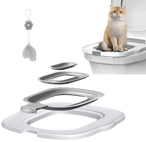 Upgraded Cat Toilet Training Kit,Universal Toilet Training Systems,Reusable Trainer for Pet Cleaning with 1 Replaceable Cat Feather Toy (Gray)