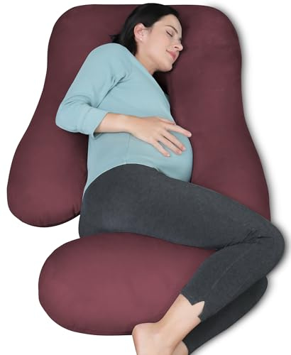 MOON PARK Pregnancy Pillows for Sleeping - U Shaped Full Body Maternity Pillow with Removable Cover - Support for Back, Legs, Belly, Hips - 57 Inch Pregnancy Pillow for Women - Burgundy