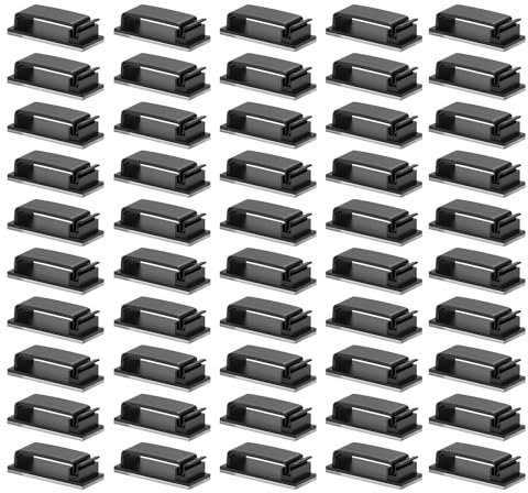 COCOMAX 50 Pcs Cable Clips Self Adhesive, Cable Tidy Clips Wire Holders for Cables, Black Cable Clips Cable Management Clips for Car Tv Pc Laptop Ethernet Cable Desktop Home Office