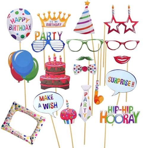 22 Birthday Photo Props with Balloon Frame, Party Decor Accessories