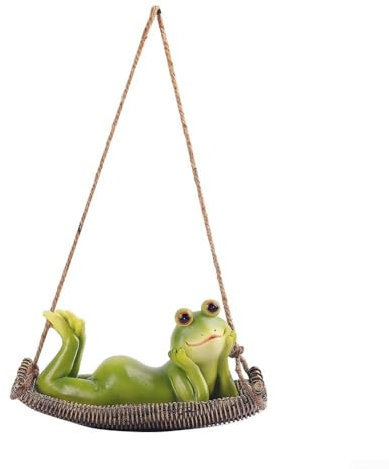 Vilgftyiet Frosch zum Aufhängen, Gartenskulptur, Frosch, Garten, Outdoor-Dekoration, Frosch und Kaninchen, Wiege, Anhänger, Hof-Ornament, lustige Gartendekoration (zweihändiger Frosch)