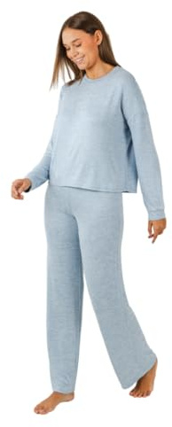 TRAMAS+ Pigiama Invernale da Donna, Pigiama Angorina da Donna, Set di T-Shirt a Maniche Lunghe e Pantaloni Lunghi con Vita Calda Regolabile, Set da Donna- M, Azul