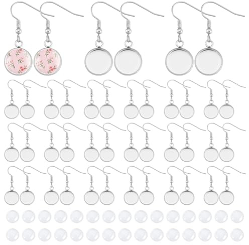 UNICRAFTALE 40 Set 80 Stück Leeres Gewölbtes Lünettentablett 12mm Edelstahl Flach Rund Ohrhänger Bastelset Mit Transparenten Glas Cabochon Fassungen Ohrhaken Zur Schmuckherstellung