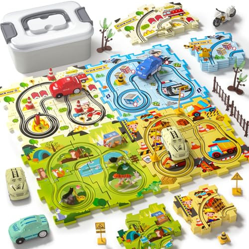 Tacobear Autorennbahn Auto Spielzeug DIY Rennbahn Puzzle mit Rennauto Spielzeugauto Fahrzeug Kinderspielzeug Geschenk für 3 4 5 Jahre Jungen (Modern)