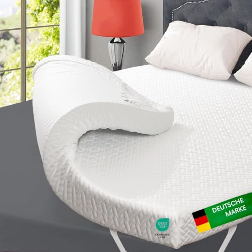 HERZtal Memory Gel Matratzenauflage, Atmungsaktiver Double Jersey Bezug, Anti-Rutsch Unterseite, Spannbänder für Matratzen bis 30 cm (160x200cm)