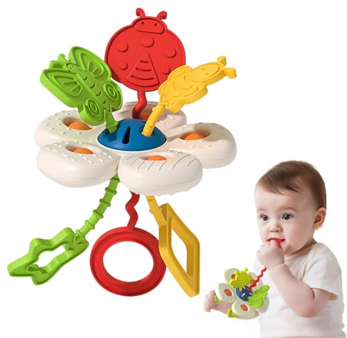 Montessori Jouets pour Bebe 1 2 Ans, Sensoriel Corde à Tirer en Silicone et d’Éveil Jouet pour Bébé 7 8 9 12 18 Mois, éducatifs Motricité Voyage Jeux d'activité pour Garcon Fille Noël Cadeaux