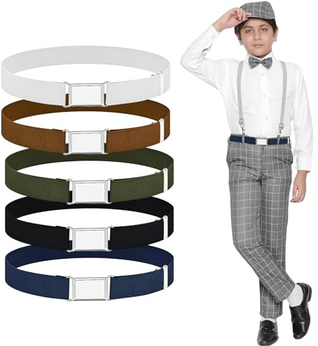 Ziyonix 5 Pezzi Cintura Elastica Bambini con Fibbia, Cintura Regolabile per Ragazzi Ragazze, Cintura Elastica Elasticizzata per Bambini Jeans Pantaloncini Pantaloni Vestito