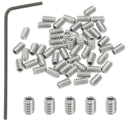 PATIKIL 50 Stück 304 Edelstahl Madenschrauben #4-40x3/16 UNC Grobgewinde | Innensechskant Gewindestifte Set mit Schraubendreher für Türklinken Halterung Möbel Lampen Wasserhahn Reparatur