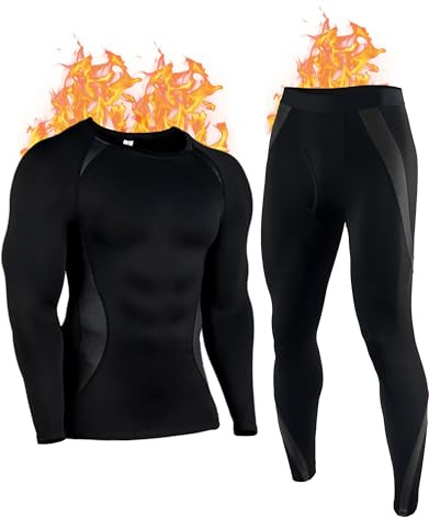YESWEL Men's Thermal Underwear Set, Long Sleeve Tops & Long Johns Bottoms, Fleece Lined Ski Base Layer, Quick Dry Warm Winter Thermals (M - 3XL)