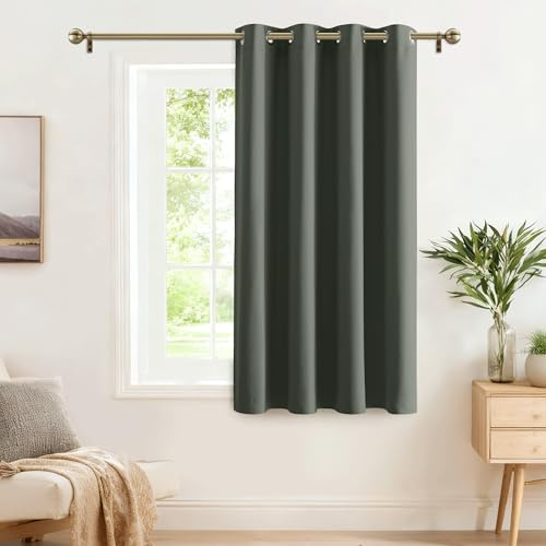 PONY DANCE Blickdichte Vorhänge mit Ösen Thermovorhang H180 x B140 cm | Verdunkelungsvorhang, 1 Stück, Hitzeschutz, Graugrün, für Schlafzimmer, Kinderzimmer, Sichtschutz, UV-Schutz, Abdunkelnd