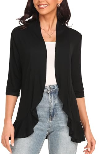 GLEENOD Cardigan da Donna, Maniche a 3/4, Casual, Leggero, Elegante, Cardigan Aperto, Senza Bottoni
