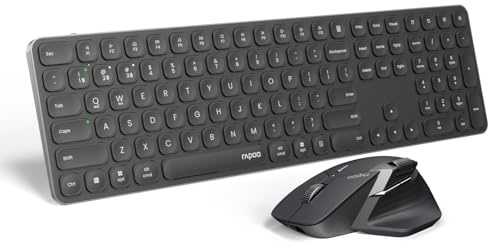 RAPOO 9560M Wireless Keyboard Mouse Combo, E9550L 110-Key Ultra-Thin Keyboard and MT760SE Mouse, Quiet, USB-C Rechargeable Multi-Device Wireless Bluetooth Combo for Windows/Mac/Linux/Chrome, US Layout