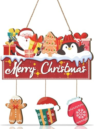 HPNIUB Weihnachten Merry Christmas Santa Pinguin Tuerschild Winter Deko