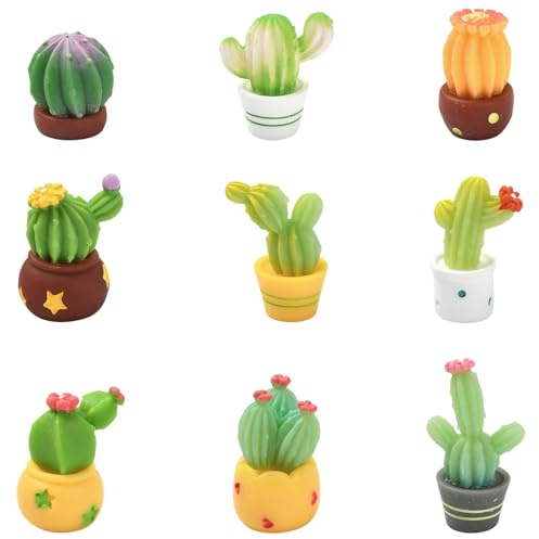 Stiesy Juego de 45 mini cactus, 9 estilos de resina, plantas suculentas, bonsái, exhibición para jardín zen, escritorio, oficina, decoración de escritorio, colección de estilo mixto