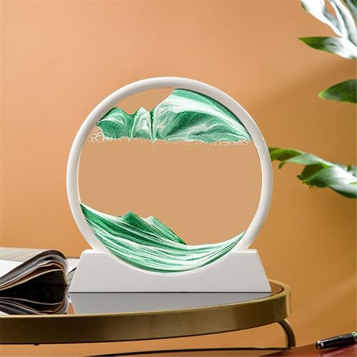KANLVU Sandbilder Bild Flüssige Bewegung Geografie Fließende Sandmalerei Display 3D-Desktop Sandscape Schreibtischaccessoires Zum Stressabbau(7in,White Frame_G)