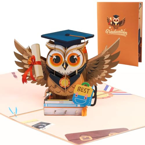 DORAFIORA® 3D Pop-Up Karte Eule Abschlusskarte – Glückwunschkarte zur Prüfung, Abitur & Studium | Geschenkidee für Studenten & Schüler | inkl. Umschlag
