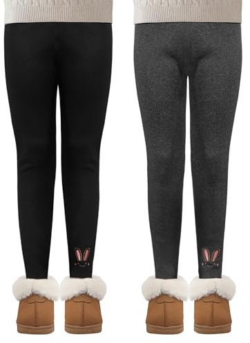 MASOCIO 2-pack termoleggings flickor fodrade leggings barn varma långa byxor storlek 104–158, Svart grå, 104-110