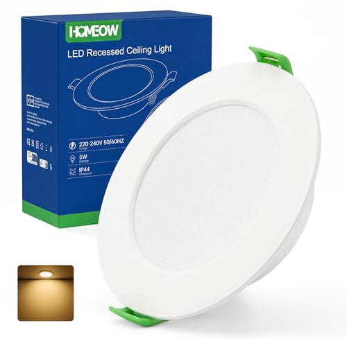 HOMEOW LED Einbaustrahler 230V Deckenspot 75mm - 90mm Lochmaß Warmweiß | 5W 450LM Spots Deckenleuchte 2700K Einbauspot 24mm Flach Einbauleuchten IP44 für Badezimmer Küche 12er Set