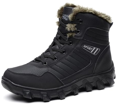 Vattentåta Utomhus Snökängor för Herr,Vinterkängor med Varm Pälsfoder,Bekväma Anti-Slip Herr Snöskor för Vandring och Snötrekkingstigar(Black,42 EU)